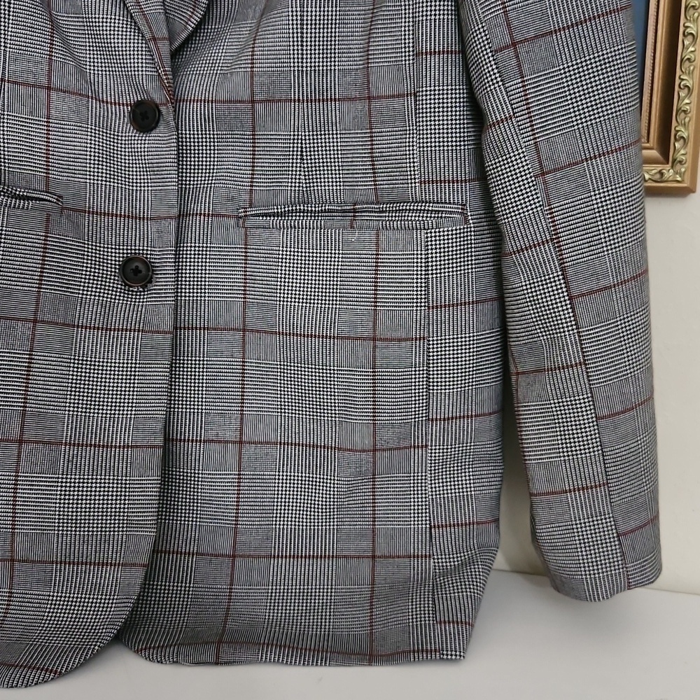 Double Button Blazer Size Medium Career Contemporary Preppy Plaid Glam Formal - Picture 3 of 9